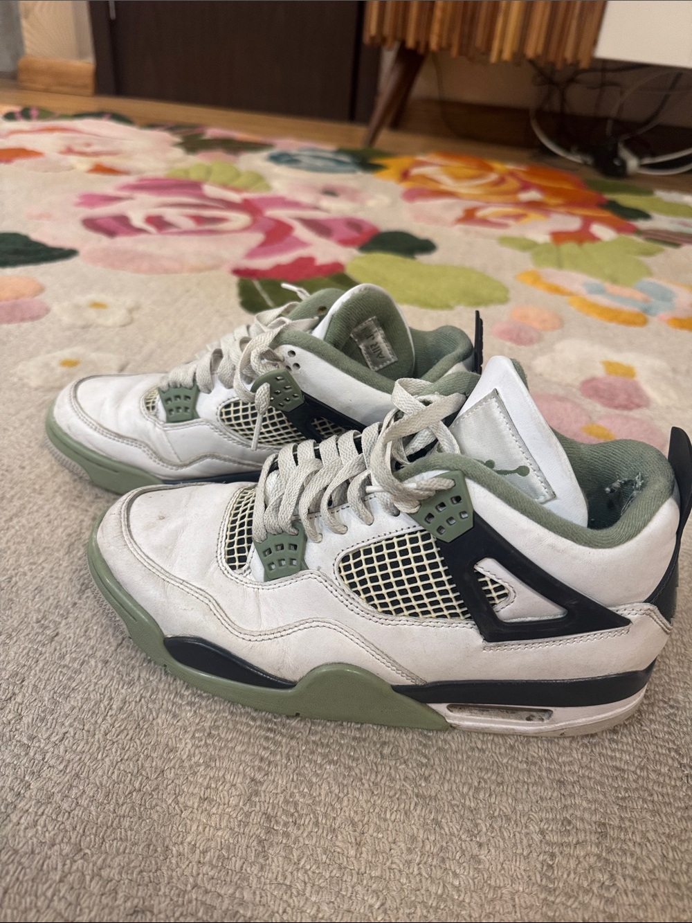 Jordan Men's White and Olive Green Athletic Sneakers